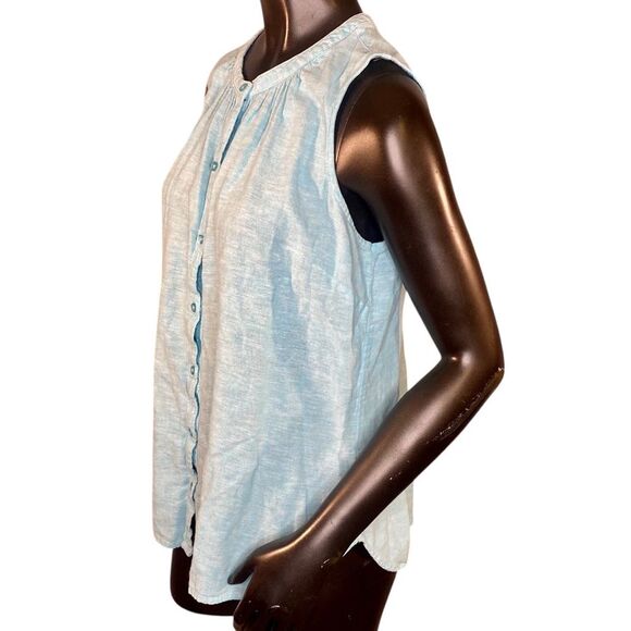 Basic Editions Sleeveless Linen Blend Blouse Womens Size Large Button Down - Picture 2 of 7